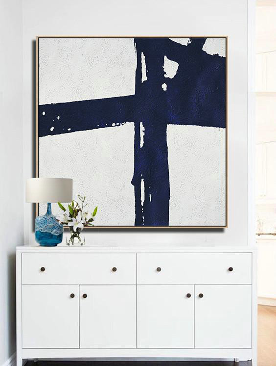 Handmade Extra Large Contemporary Painting,Hand Painted Navy Minimalist Painting On Canvas,Huge Canvas Art On Canvas